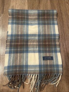 Lochmere Blue & Cream Plaid Cashmere Scarf